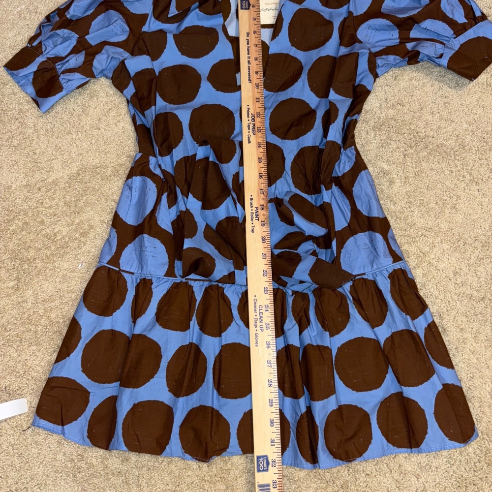 Anthropologie Farm Rio Mini Dress Blue Puff Sleeve Bow Vacay Resort Retro S NWT - Picture 12 of 16